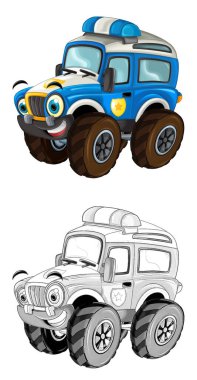 off road polis arabalı karikatür sahnesi - çocuklar için çizimler