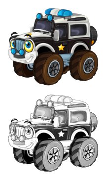 off road polis arabalı karikatür sahnesi - çocuklar için çizimler