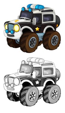 off road polis arabalı karikatür sahnesi - çocuklar için çizimler