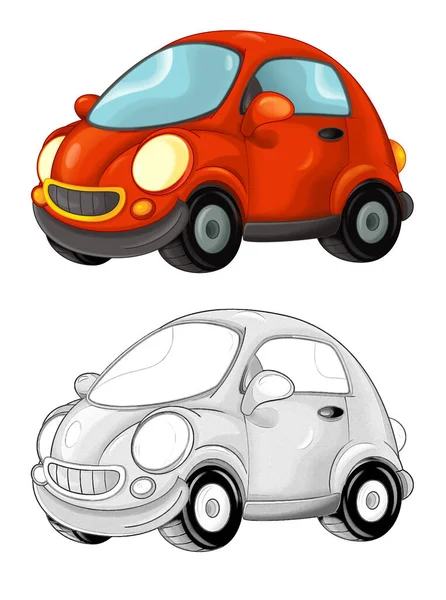 Cartoni Animati Auto Sportive Sorridente Guardando Sfondo Bianco Illustrazione Bambini — Foto Stock