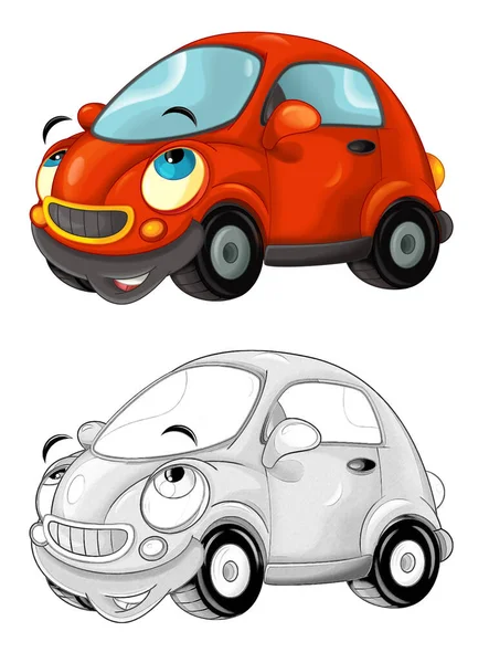 Cartoni Animati Auto Sportive Sorridente Guardando Sfondo Bianco Illustrazione Bambini — Foto Stock