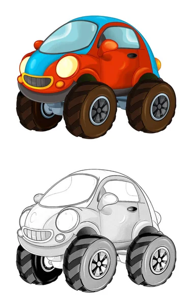 Cartoon Sports Car Smiling Looking White Background Illustration Children — Stock Photo, Image