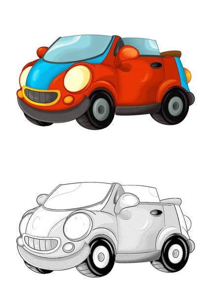 Desenhos Animados Carro Esporte Sorrindo Olhando Para Fundo Branco Ilustração — Fotografia de Stock