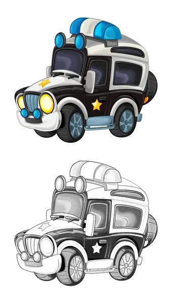 オフロード警察車で漫画のスケッチシーン イラスト 子供のための — ストック写真