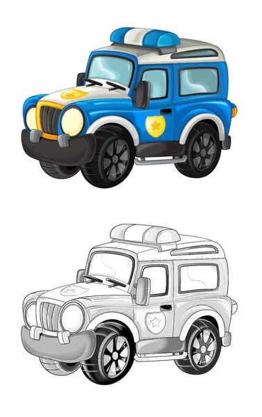 Cartoon Sketch Scene Road Police Car Illustration Children — Stock Photo, Image