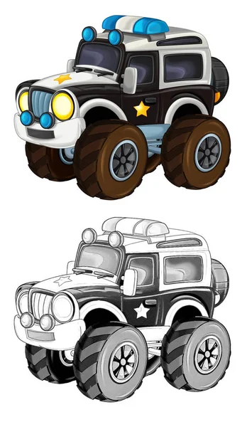 Cartoon Sketch Scene Road Police Car Illustration Children — Stock Photo, Image