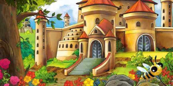 Dibujos Animados Escena Naturaleza Con Hermoso Castillo Cerca Del Bosque — Foto de Stock