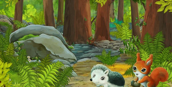 Cartoon Scene Friendly Animal Forest Illustration Children — Stock Photo, Image