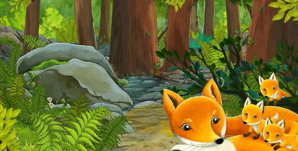 cartoon scene with friendly animal in the forest - illustration for children