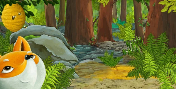 cartoon scene with friendly animal in the forest - illustration for children