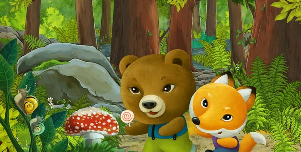 cartoon scene with friendly animal in the forest - illustration for children