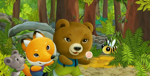 cartoon scene with friendly animal in the forest - illustration for children