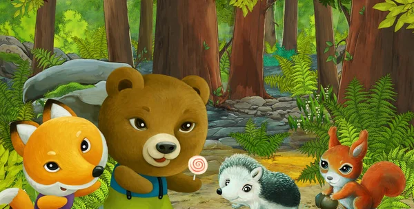 cartoon scene with friendly animal in the forest - illustration for children