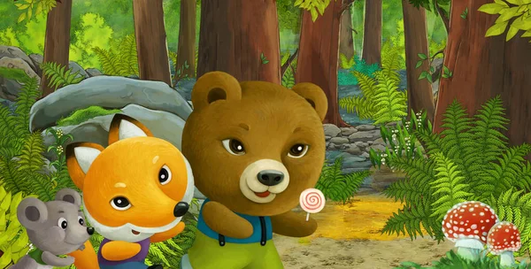 cartoon scene with friendly animal in the forest - illustration for children