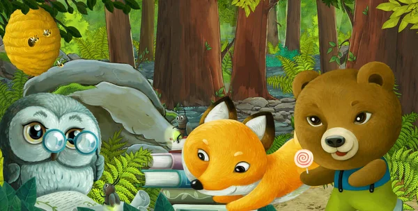 cartoon scene with friendly animal in the forest - illustration for children