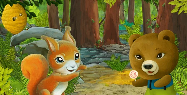 cartoon scene with friendly animal in the forest - illustration for children