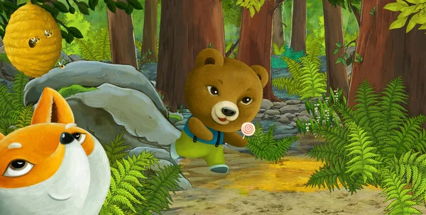 cartoon scene with friendly animal in the forest - illustration for children