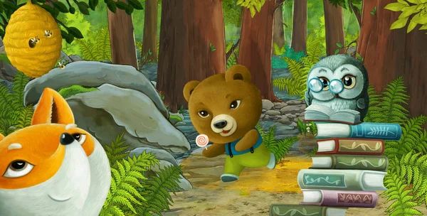 cartoon scene with friendly animal in the forest - illustration for children