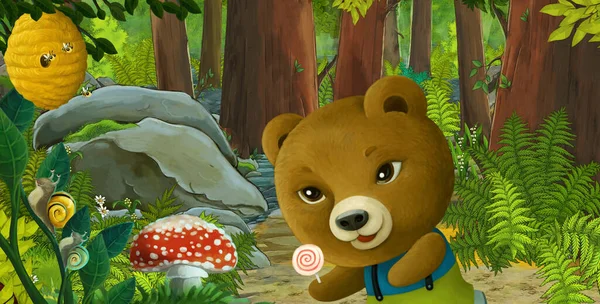 cartoon scene with friendly animal in the forest - illustration for children