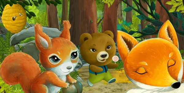 cartoon scene with friendly animal in the forest - illustration for children