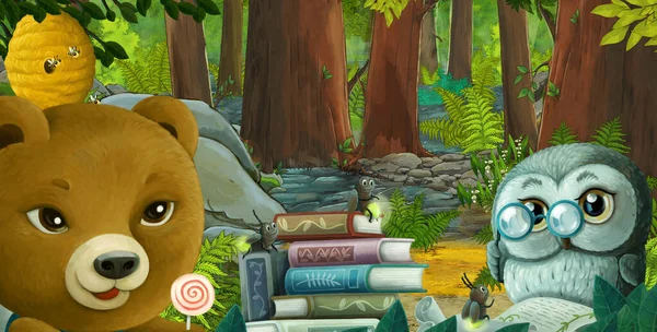 cartoon scene with friendly animal in the forest - illustration for children