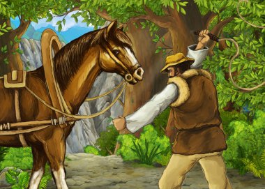 karikatür yaz sahnesi ormanda çayırda prens ve çocuklar için prenses resimleriyle