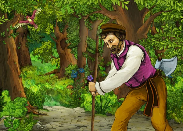 Cartoon Sommerszene Mit Wiese Wald Mit Prinzenpaar Illustration Für Kinder — Stockfoto