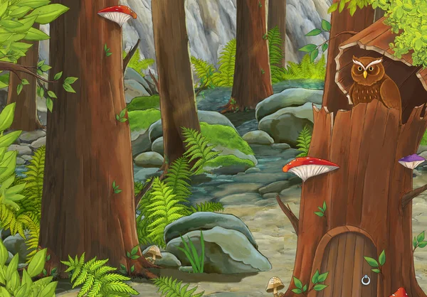 Καρτούν Καλοκαιρινή Σκηνή Μονοπάτι Στο Δάσος Κανείς Στη Σκηνή Εικονογράφηση — Φωτογραφία Αρχείου