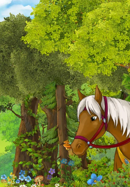 Scena Dei Cartoni Animati Con Foresta Naturale Con Percorso Illustrazione — Foto Stock