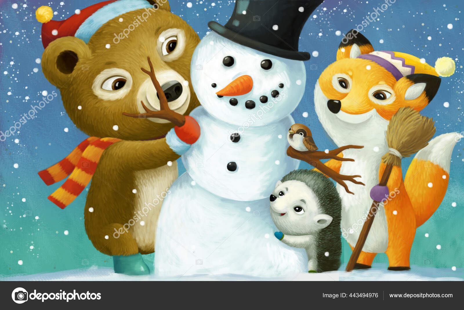 Escena Navidad Dibujos Animados Con Diferentes Animales Muñeco Nieve Ilustración: fotografía de stock © illustrator_hft #443494976 | Depositphotos Escena Navidad Dibujos Animados Con Diferentes Animales Muñeco Nieve Ilustración: fotografía de stock © illustrator_hft #443494976 | Depositphotos