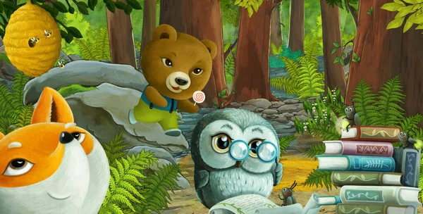 cartoon scene with friendly animal in the forest - illustration for children