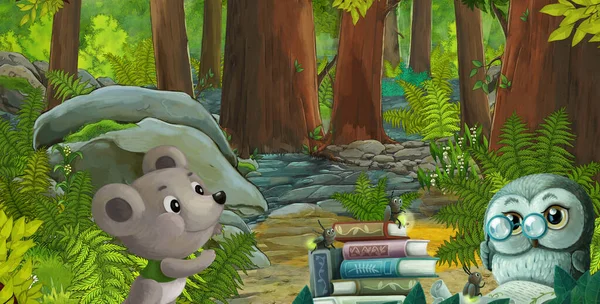 cartoon scene with friendly animal in the forest - illustration for children