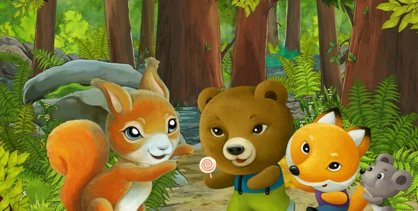 cartoon scene with friendly animal in the forest - illustration for children