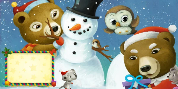 크리스마스 동물들과 아이들을 삽화가 — 스톡 사진