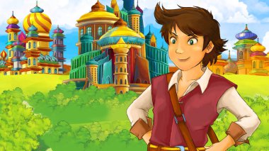 Arap masal prensi ile çizgi film sahnesi - çocuklar için illüstrasyon