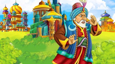 Arap masal prensi ile çizgi film sahnesi - çocuklar için illüstrasyon