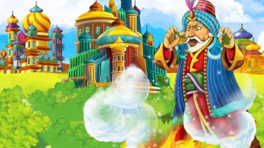 Arap masal prensi ile çizgi film sahnesi - çocuklar için illüstrasyon