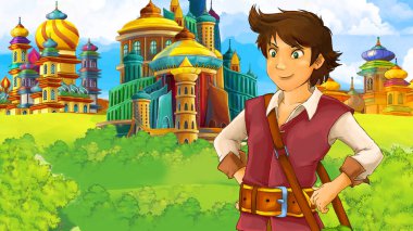 Arap masal prensi ile çizgi film sahnesi - çocuklar için illüstrasyon