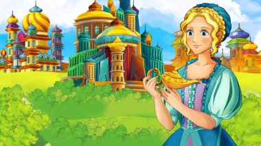 Arap masal prensi ile çizgi film sahnesi - çocuklar için illüstrasyon