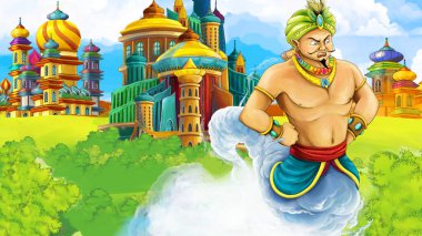 Arap masal prensi ile çizgi film sahnesi - çocuklar için illüstrasyon