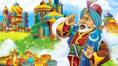 Arap masal prensi ile çizgi film sahnesi - çocuklar için illüstrasyon