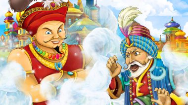 Arap masal prensi ile çizgi film sahnesi - çocuklar için illüstrasyon