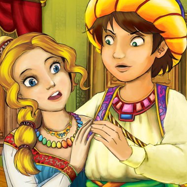 Arap masal prensi ile çizgi film sahnesi - çocuklar için illüstrasyon