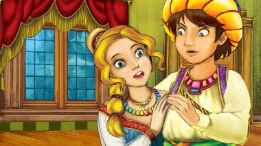 Arap masal prensi ile çizgi film sahnesi - çocuklar için illüstrasyon