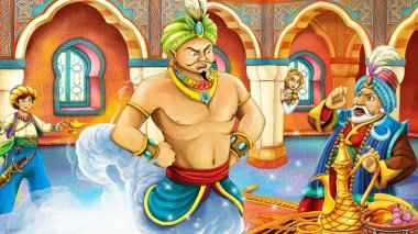 Arap masal prensi ile çizgi film sahnesi - çocuklar için illüstrasyon