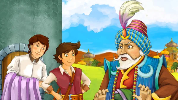 阿拉伯童话王子卡通片 儿童插图 — 图库照片