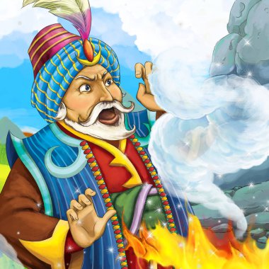 Arap masal prensi ile çizgi film sahnesi - çocuklar için illüstrasyon