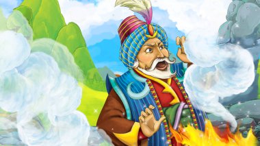 Arap masal prensi ile çizgi film sahnesi - çocuklar için illüstrasyon