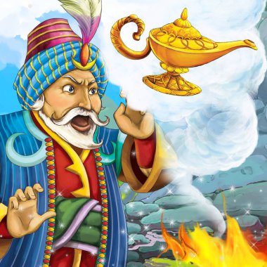 Arap masal prensi ile çizgi film sahnesi - çocuklar için illüstrasyon