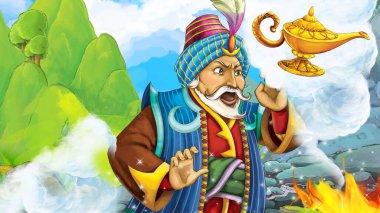 Arap masal prensi ile çizgi film sahnesi - çocuklar için illüstrasyon